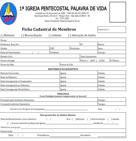 discipulus|ficha de membros da igreja.